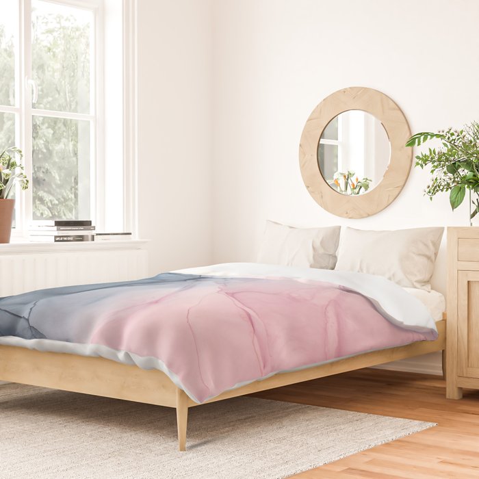 Blush and Payne's Gray Abstract Split Duvet Cover Gallery Image 2