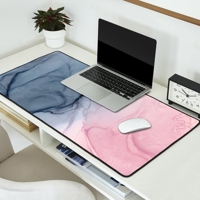 Blush and Payne's Gray Abstract Split Desk Mat Gallery Image 2