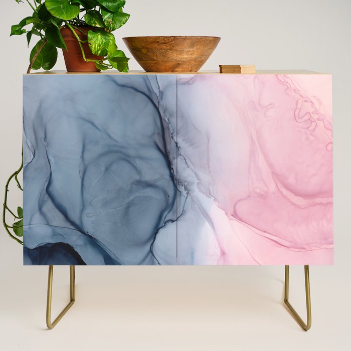 Blush and Payne's Gray Abstract Split Credenza Gallery Image 1