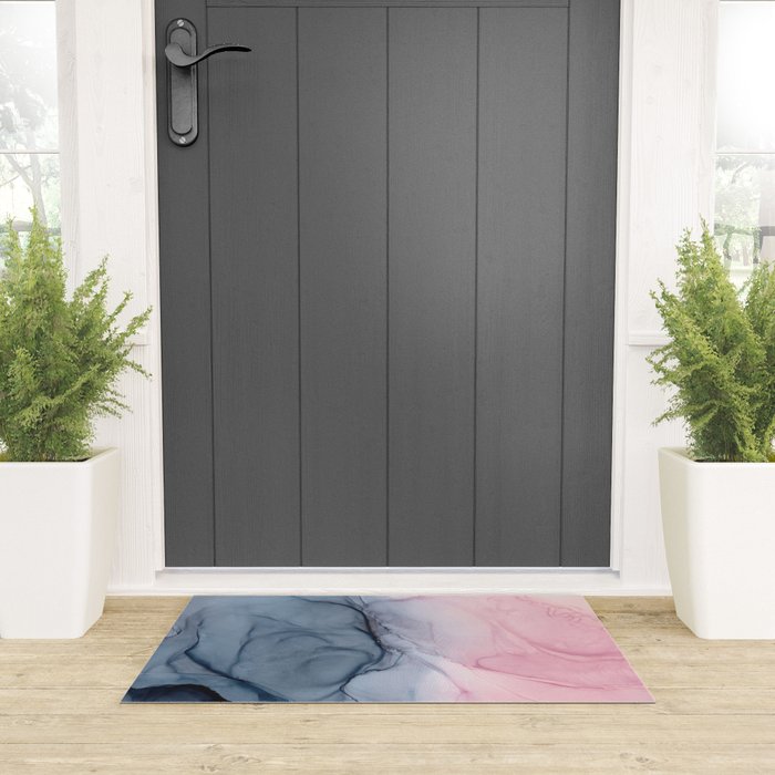 Blush and Payne's Gray Abstract Split Welcome Mat Gallery Image 3
