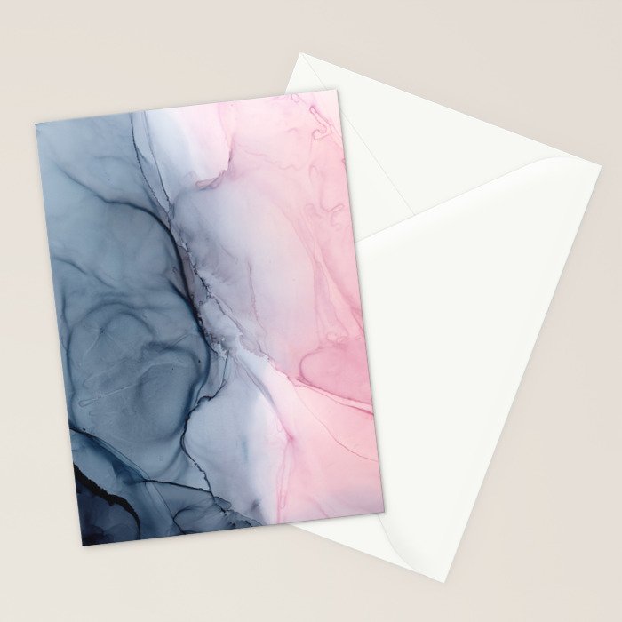 Blush and Payne's Gray Abstract Split Stationery Card Gallery Image 2