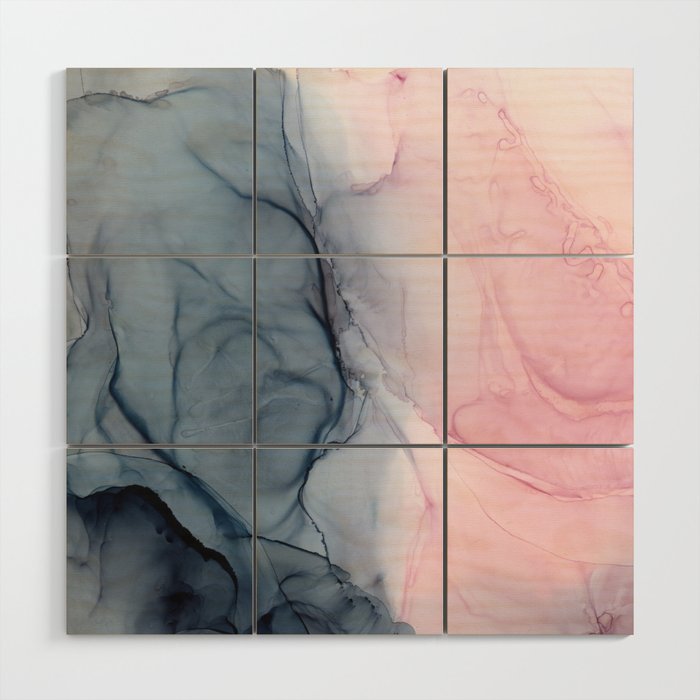 Blush and Payne's Gray Abstract Split Wood Wall Art Gallery Image 1