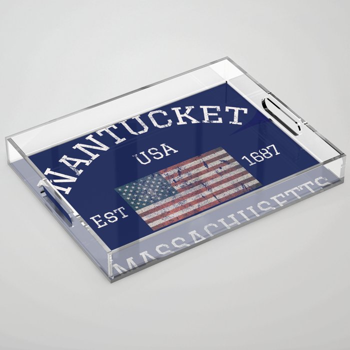 Nantucket Massachusetts Cape Cod American Flag USA Vintage Print Acrylic Tray Gallery Image 1