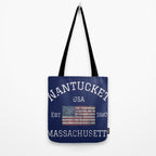 Nantucket Massachusetts Cape Cod American Flag USA Vintage Print Tote Bag Gallery Image 2