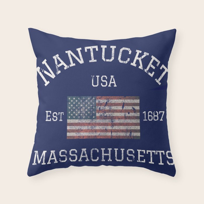 Nantucket Massachusetts Cape Cod American Flag USA Vintage Print Throw Pillow Gallery Image 6