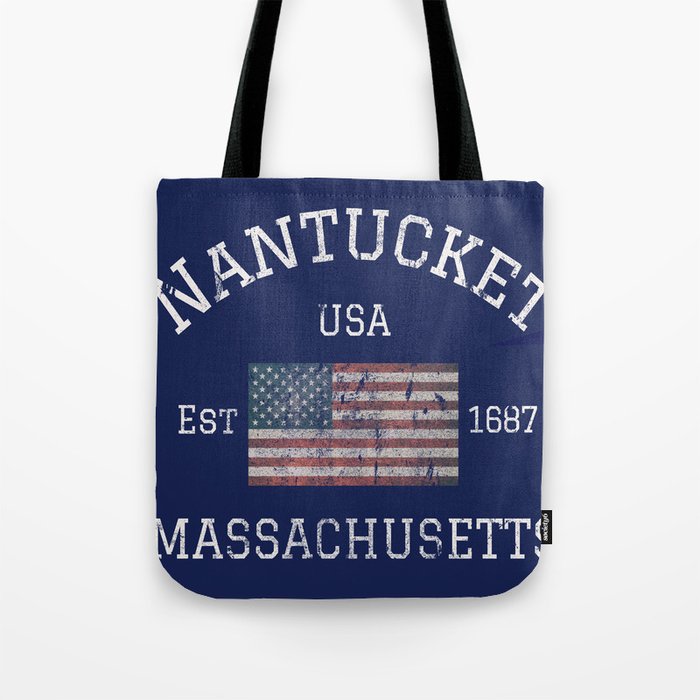 Nantucket Massachusetts Cape Cod American Flag USA Vintage Print Tote Bag Gallery Image 1