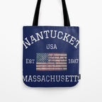 Nantucket Massachusetts Cape Cod American Flag USA Vintage Print Tote Bag Gallery Image 1