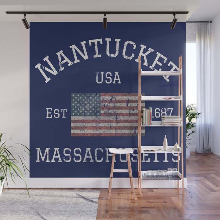 Nantucket Massachusetts Cape Cod American Flag USA Vintage Print Wall Mural