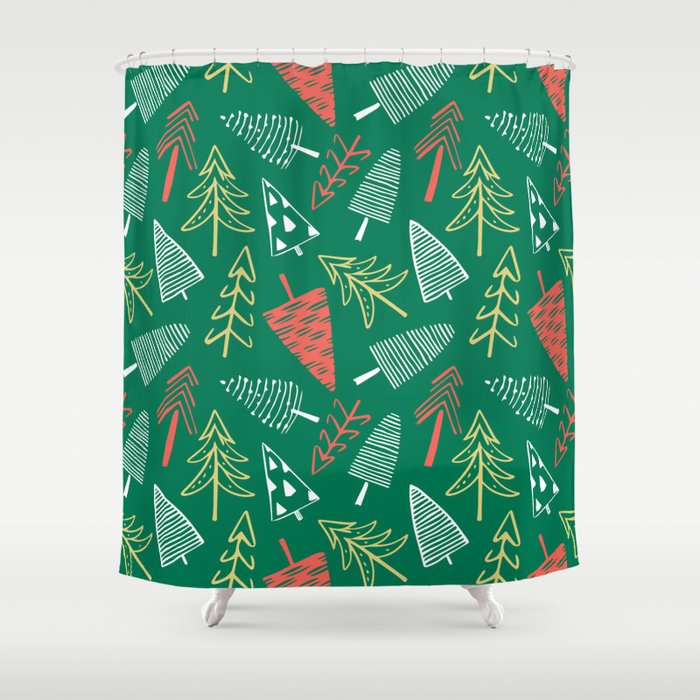 Christmas pine tree doodle pattern Shower Curtain Gallery Image 1