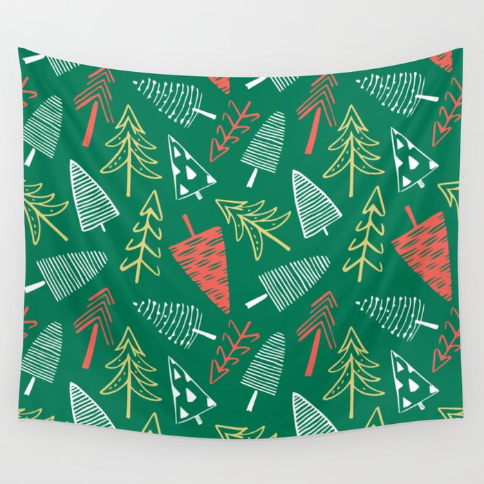 Christmas pine tree doodle pattern Wall Tapestry Gallery Image 4