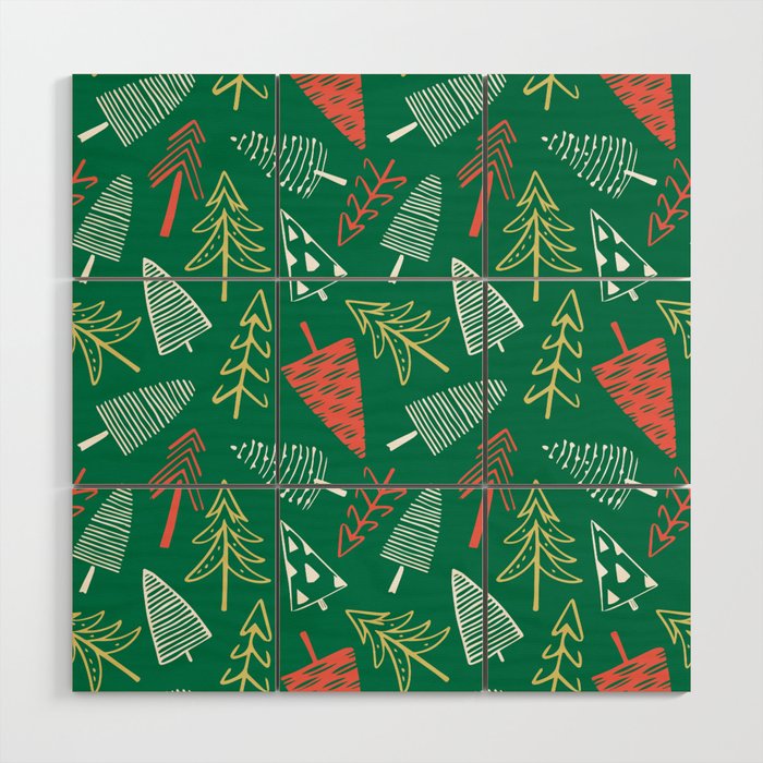 Christmas pine tree doodle pattern Wood Wall Art Gallery Image 1