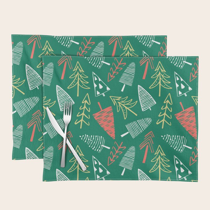 Christmas pine tree doodle pattern Placemat Gallery Image 1