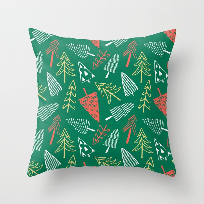 Christmas pine tree doodle pattern Throw Pillow Gallery Image 6