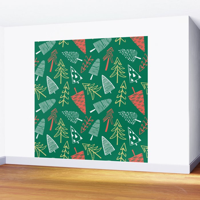 Christmas pine tree doodle pattern Wall Mural Gallery Image 2