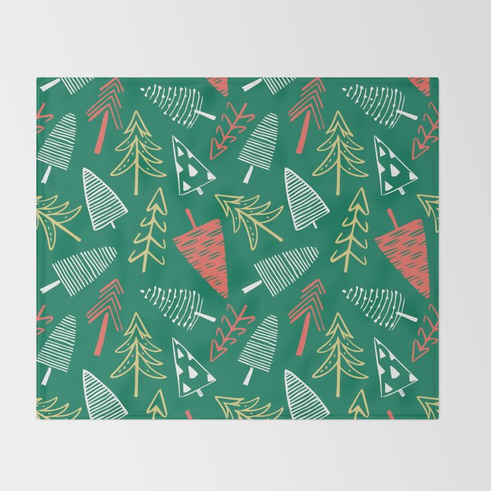 Christmas pine tree doodle pattern Throw Blanket Gallery Image 2