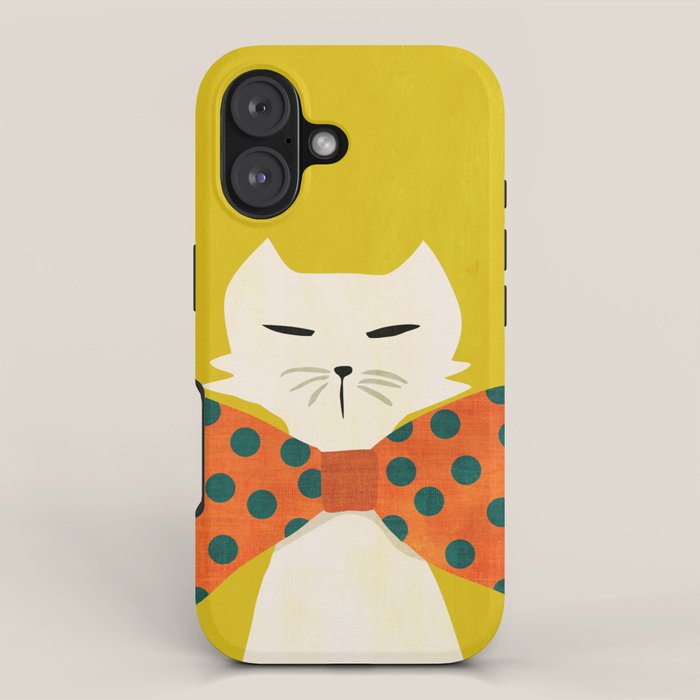 Cat with incredebly oversized humongous bowtie iPhone Case Gallery Image 1