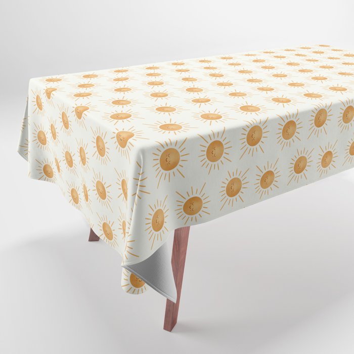 Peace Sun Face, Calm Happy Sunshine Watercolor Tablecloth Gallery Image 1