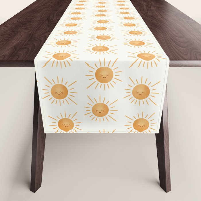 Peace Sun Face, Calm Happy Sunshine Watercolor Table Runner Gallery Image 1