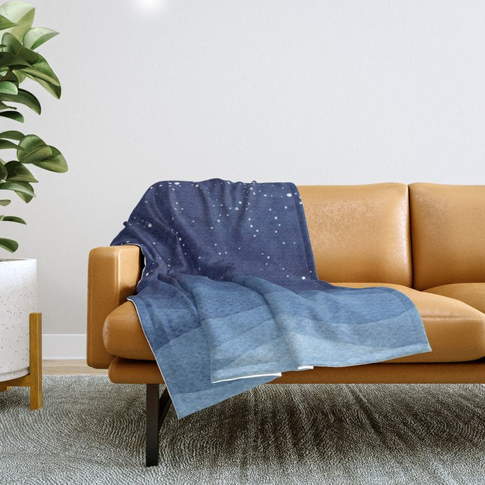 blue ocean waves, sailboat ocean stars Throw Blanket Gallery Image 1