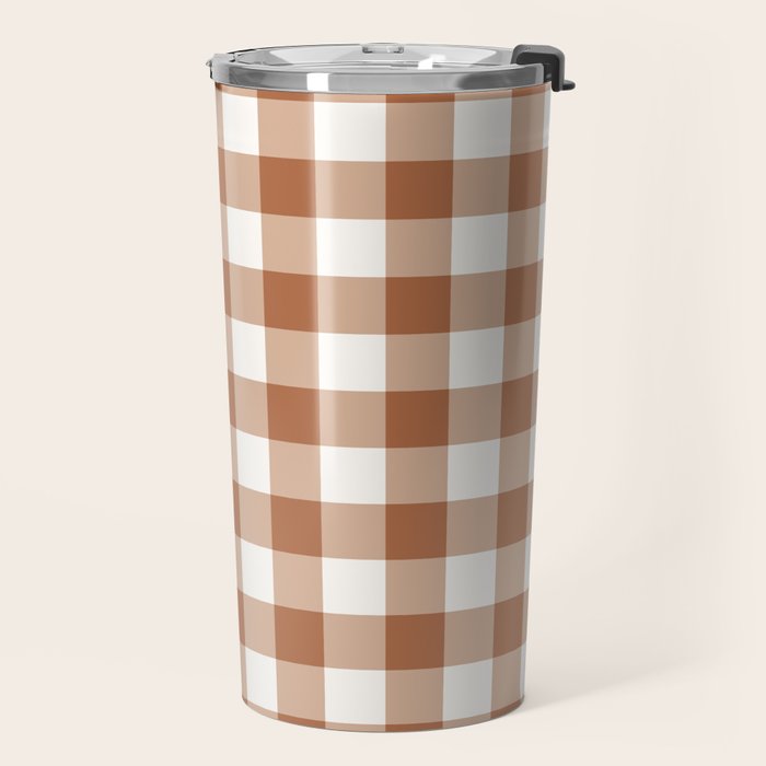 Latte Brown Gingham Travel Mug Gallery Image 2