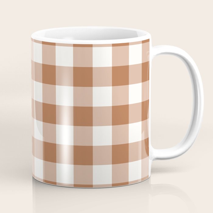 Latte Brown Gingham Coffee Mug Gallery Image 1