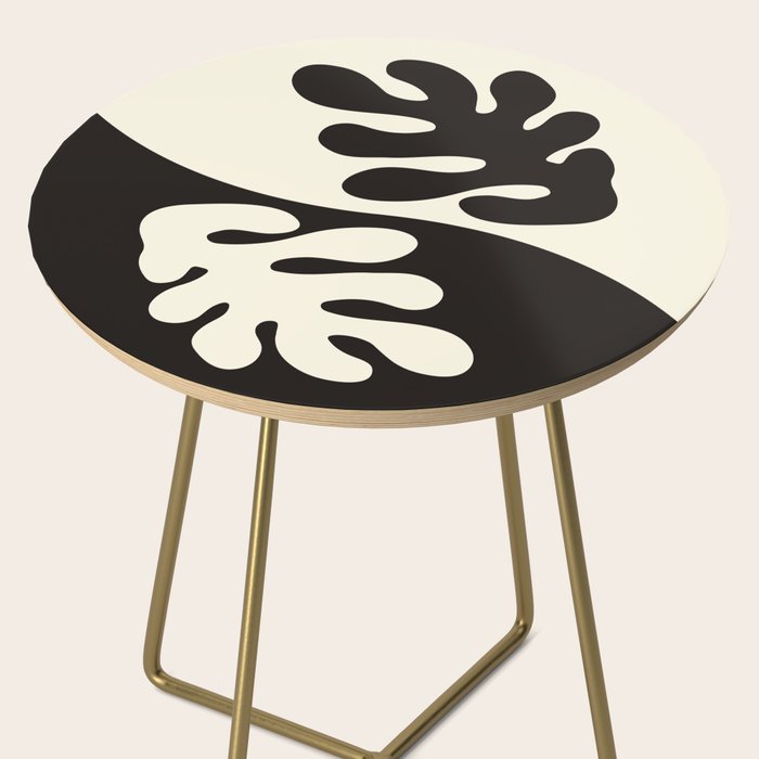 Matisse Inspired Yin Yang Leaf Cutouts in Black & Off White Side Table Gallery Image 2