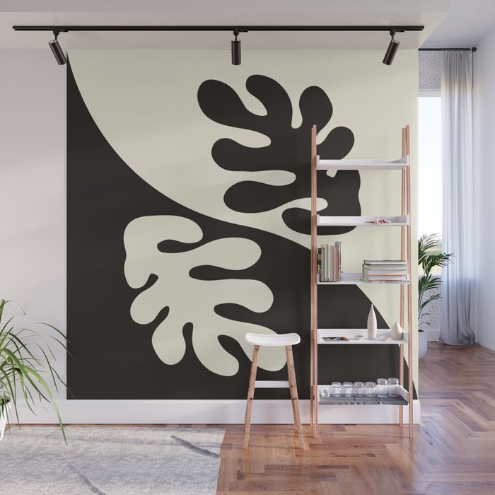 Matisse Inspired Yin Yang Leaf Cutouts in Black & Off White Wall Mural Gallery Image 1