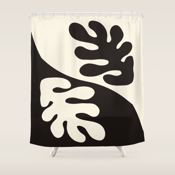 Matisse Inspired Yin Yang Leaf Cutouts in Black & Off White Shower Curtain Gallery Image 1
