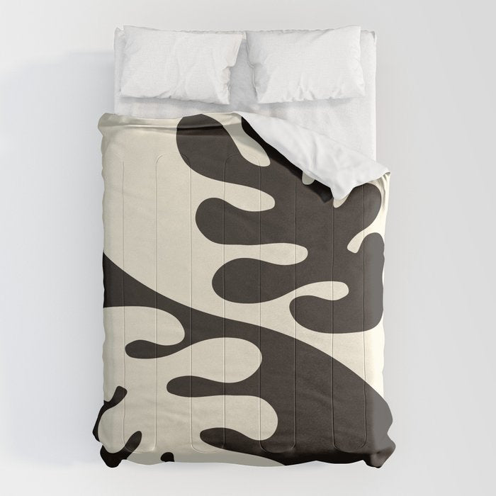 Matisse Inspired Yin Yang Leaf Cutouts in Black & Off White Comforter Gallery Image 1