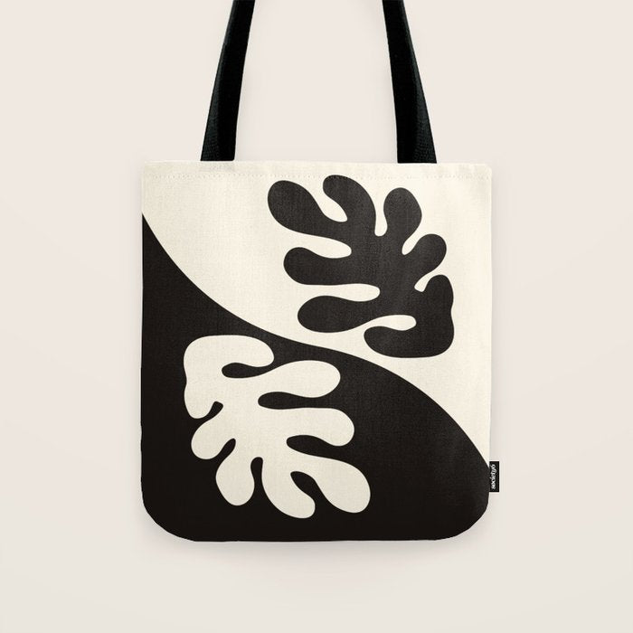 Matisse Inspired Yin Yang Leaf Cutouts in Black & Off White Tote Bag Gallery Image 1