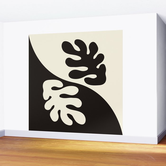 Matisse Inspired Yin Yang Leaf Cutouts in Black & Off White Wall Mural Gallery Image 2