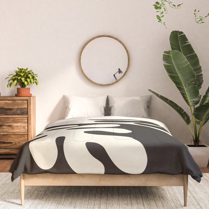 Matisse Inspired Yin Yang Leaf Cutouts in Black & Off White Comforter Gallery Image 3