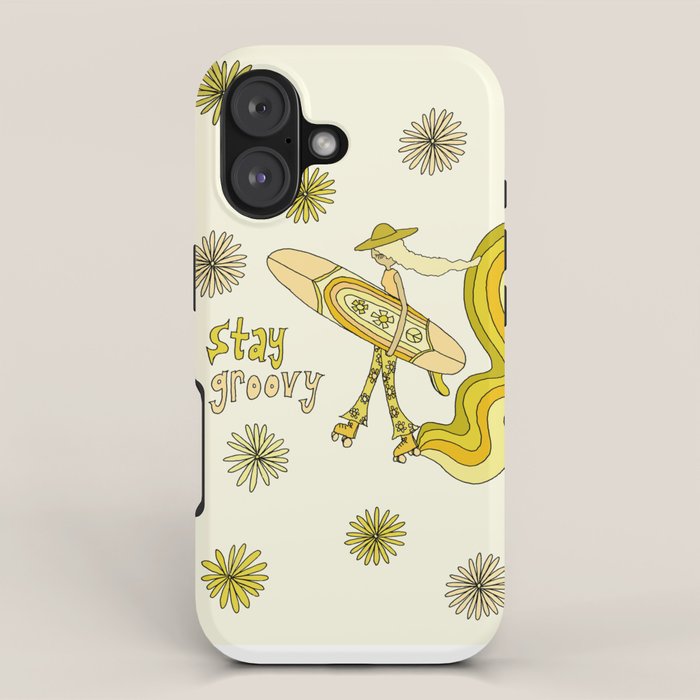 stay groovy rollerskate // retro surf art by surfy birdy iPhone Case Gallery Image 1