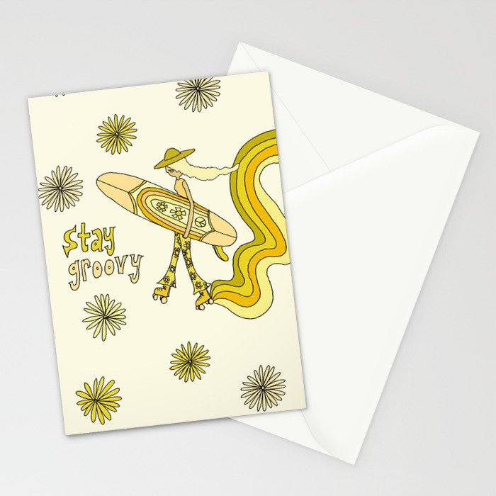 stay groovy rollerskate // retro surf art by surfy birdy Stationery Card Gallery Image 2