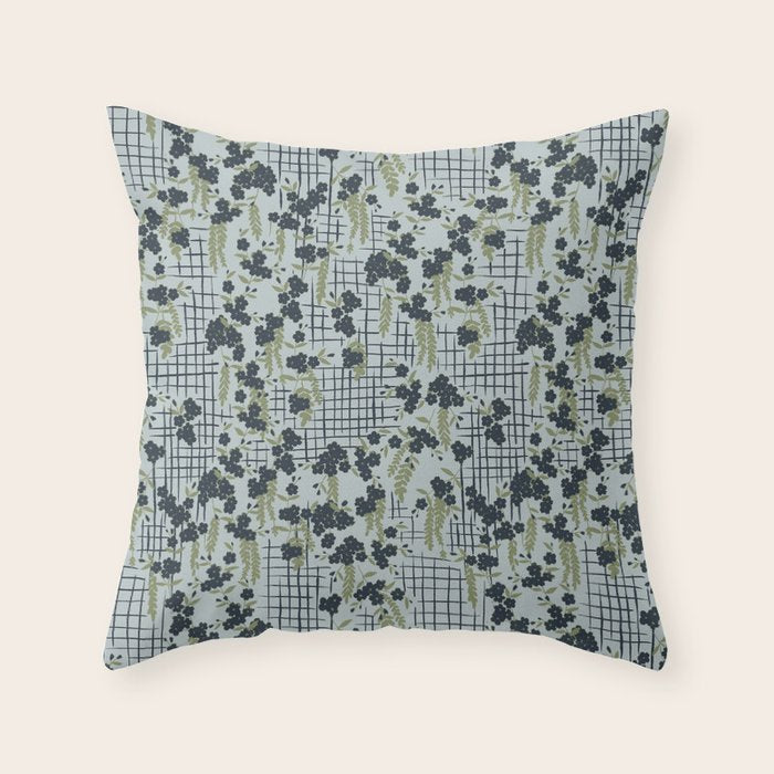 Blue floral with checks Throw Pillow Gallery Image 6
