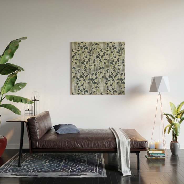 Blue floral with checks Wood Wall Art Gallery Image 2