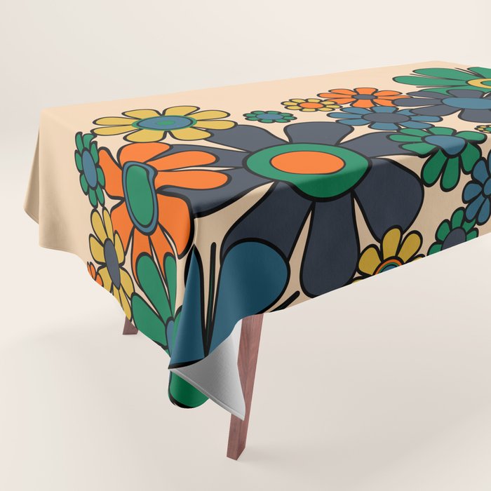 Groovy 60s 70s Vintage Floral Retro Garden Flower Cuff Tablecloth Gallery Image 1