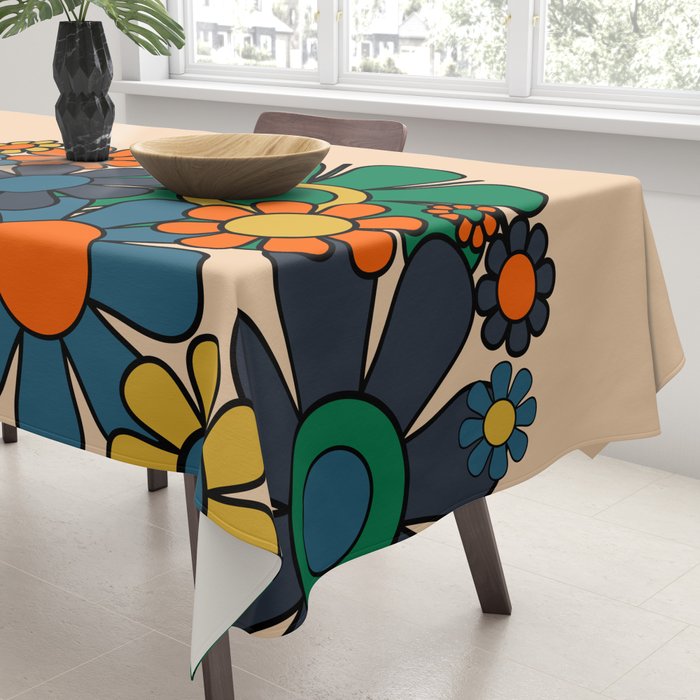 Groovy 60s 70s Vintage Floral Retro Garden Flower Cuff Tablecloth Gallery Image 3