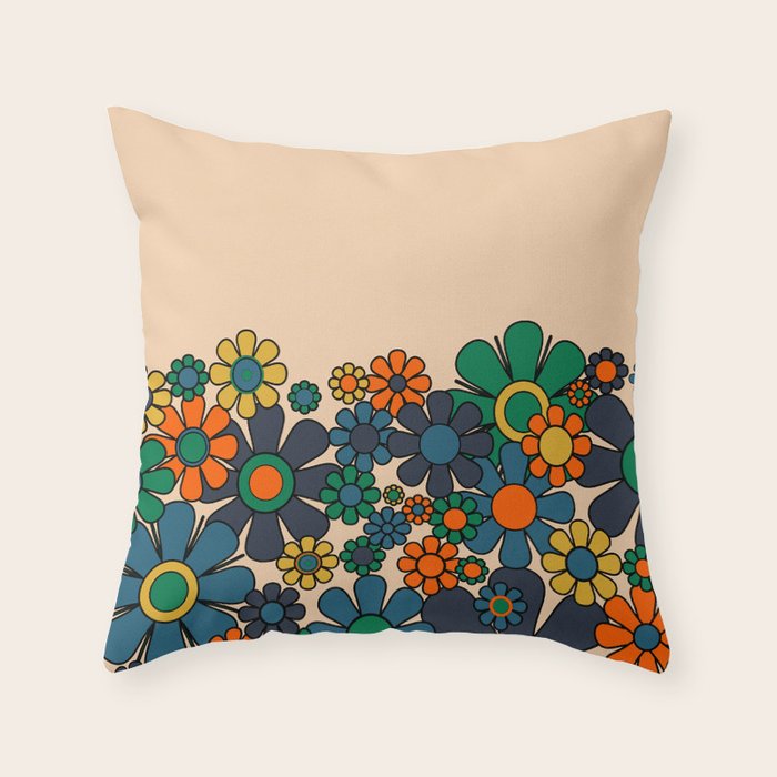 Groovy 60s 70s Vintage Floral Retro Garden Flower Cuff Throw Pillow Gallery Image 1