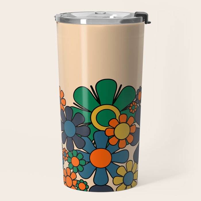 Groovy 60s 70s Vintage Floral Retro Garden Flower Cuff Travel Mug Gallery Image 2