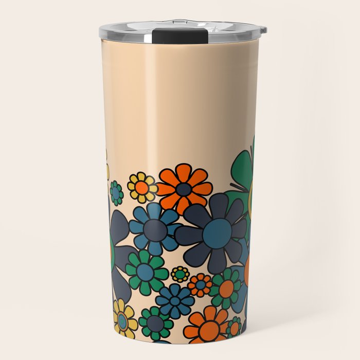 Groovy 60s 70s Vintage Floral Retro Garden Flower Cuff Travel Mug Gallery Image 1