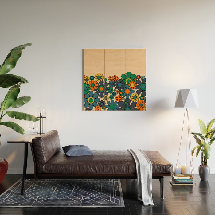 Groovy 60s 70s Vintage Floral Retro Garden Flower Cuff Wood Wall Art Gallery Image 2