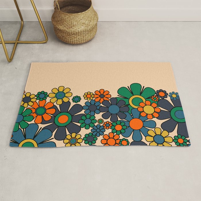 Groovy 60s 70s Vintage Floral Retro Garden Flower Cuff Rug Gallery Image 1