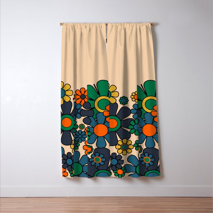 Groovy 60s 70s Vintage Floral Retro Garden Flower Cuff Window Curtain Gallery Image 3