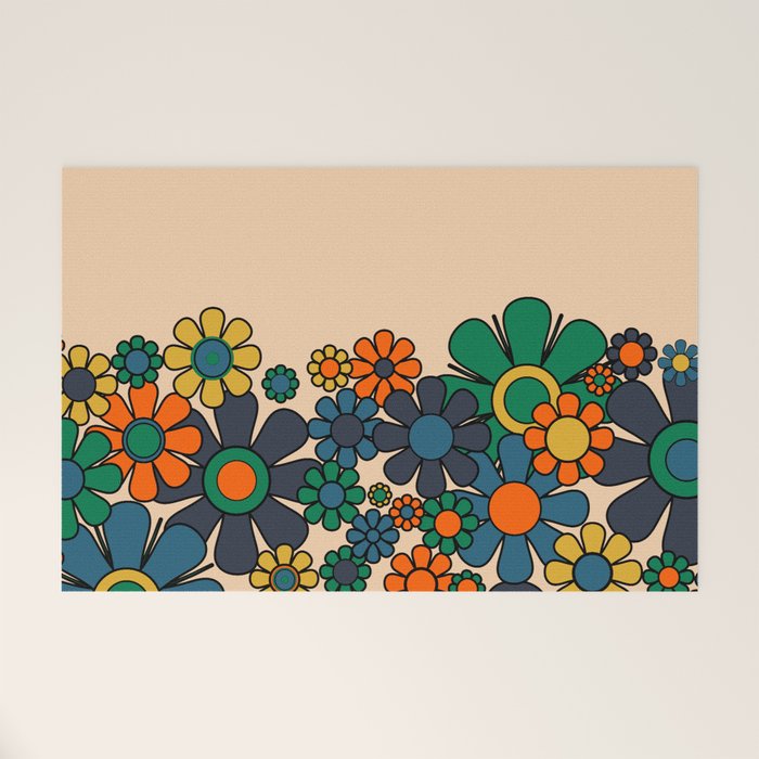 Groovy 60s 70s Vintage Floral Retro Garden Flower Cuff Welcome Mat Gallery Image 1