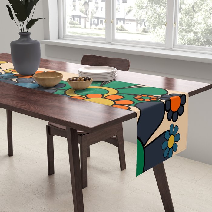 Groovy 60s 70s Vintage Floral Retro Garden Flower Cuff Table Runner Gallery Image 2