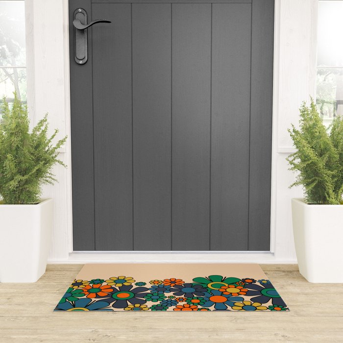 Groovy 60s 70s Vintage Floral Retro Garden Flower Cuff Welcome Mat Gallery Image 3