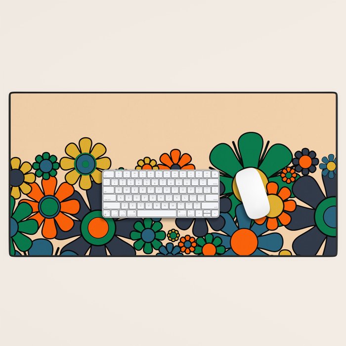 Groovy 60s 70s Vintage Floral Retro Garden Flower Cuff Desk Mat Gallery Image 1