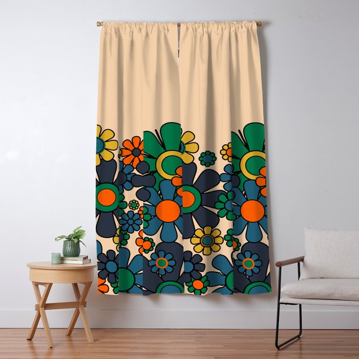 Groovy 60s 70s Vintage Floral Retro Garden Flower Cuff Window Curtain Gallery Image 5