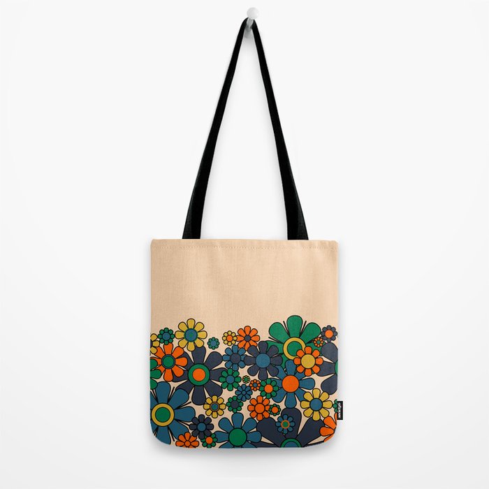 Groovy 60s 70s Vintage Floral Retro Garden Flower Cuff Tote Bag Gallery Image 2